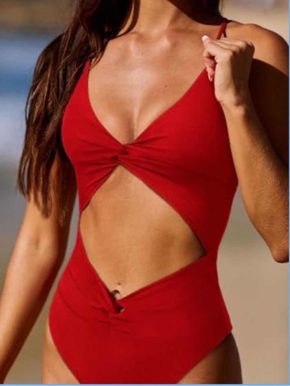 Red Twist-Cut One-Piece Swimsuit - Women's